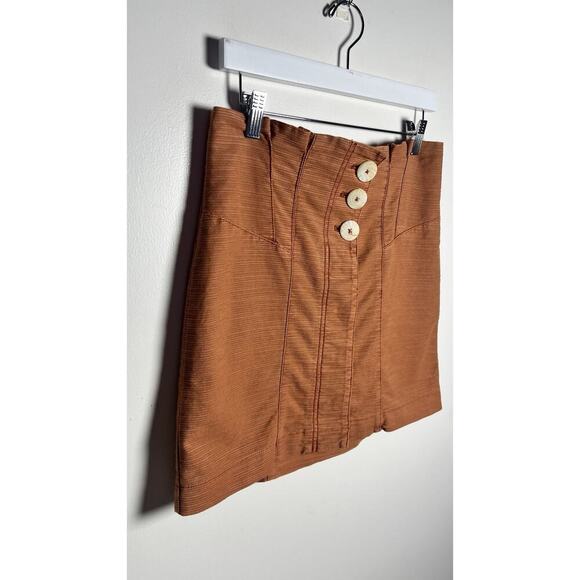 Free People Every Minute Every Hour Terra Cotta Button-Up Mini Skirt Size 6 EUC - Picture 6 of 10